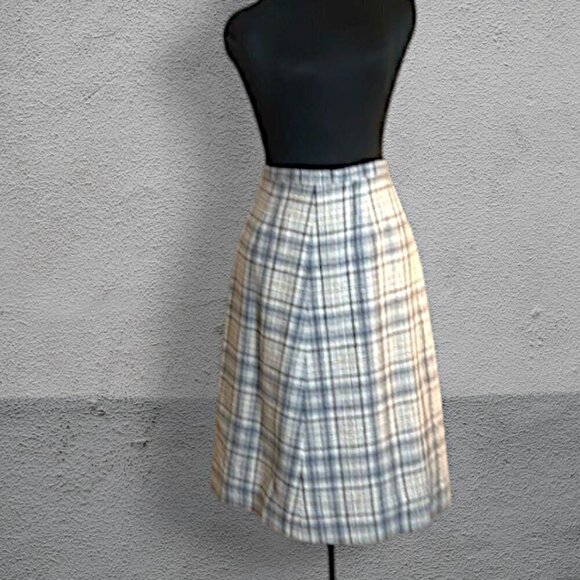 Vintage Girls Pendleton Woolen Mills Blue Beige Purple A-Line Midi Skirt Size 14 - Picture 1 of 11